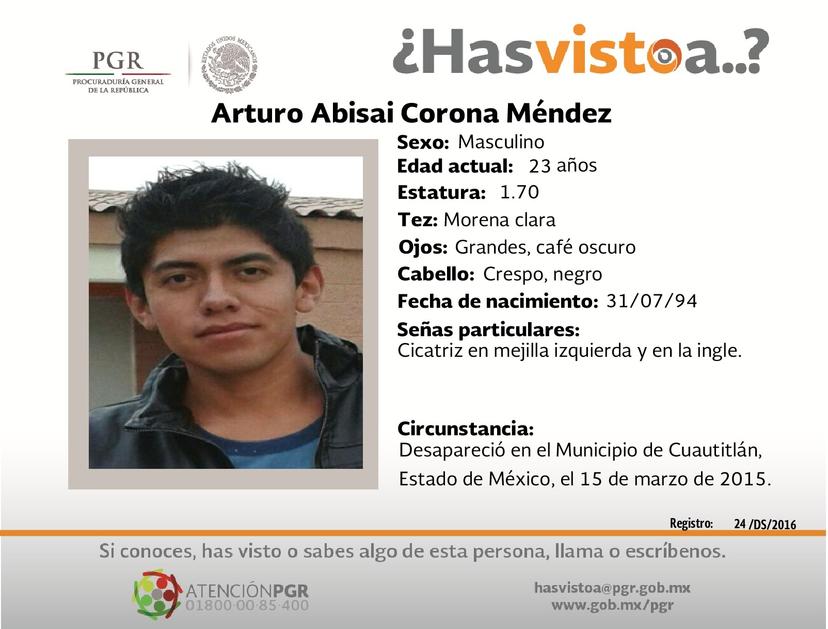 Ayúdanos a localizar a Arturo Abisai Corona