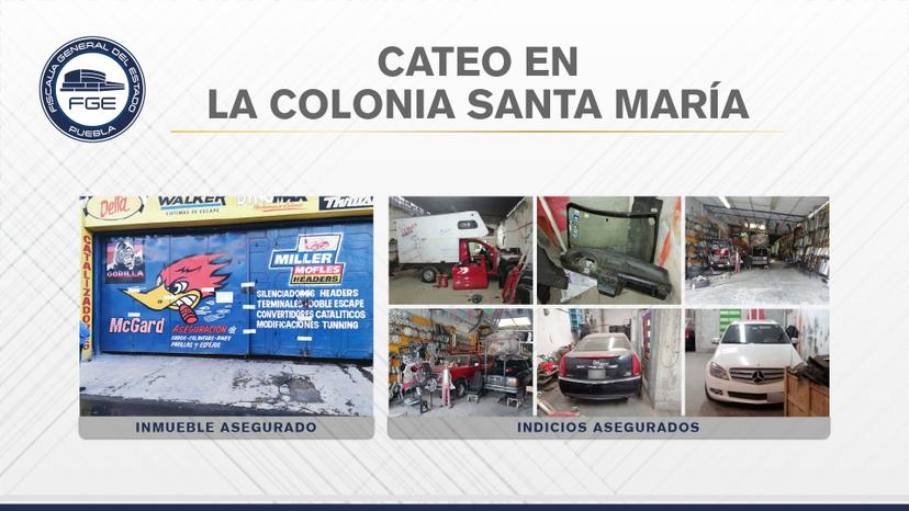 FGE aseguró en cateo 5 vehículos y casi 700 autopartes en Puebla capital
