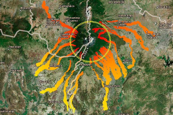 Conoce el mapa de riesgos del Volcán Popocatépetl