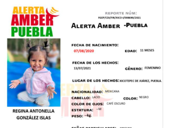 Activan Alerta Amber para localizar a bebé desaparecida en Xicotepec