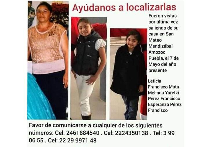 Buscan a Leticia y sus dos hijas, desaparecieron en Amozoc