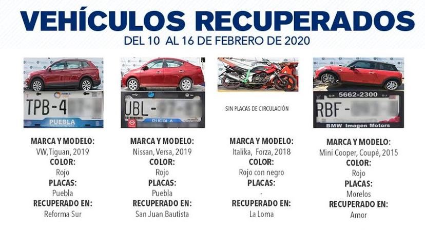 SSC de Puebla recuperó 11 vehículos con reporte de robo