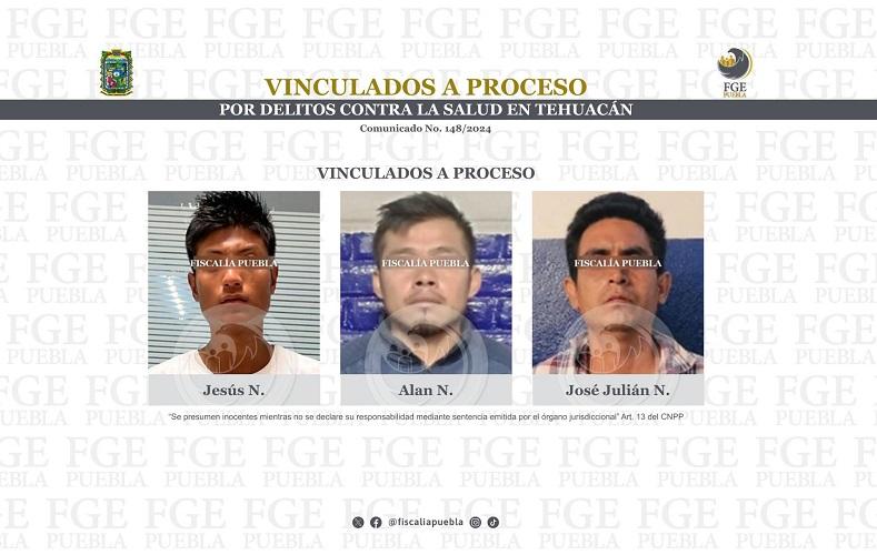 Procesan a Jesús, Alan y José Julián por posesión de droga en Tehuacán