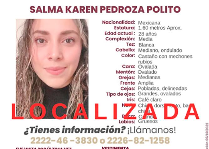 Salma Karen, desaparecida en Puebla, fue localizada en el Edomex