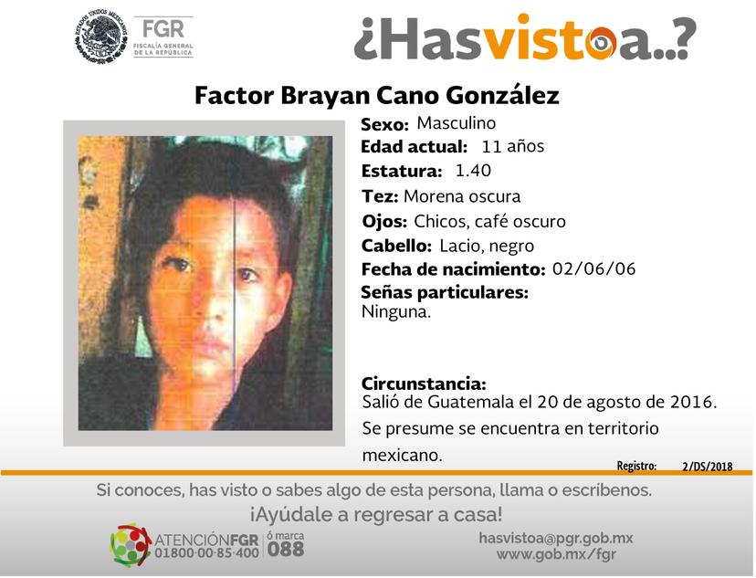 Ayúdanos a localizar a Brayan Cano González