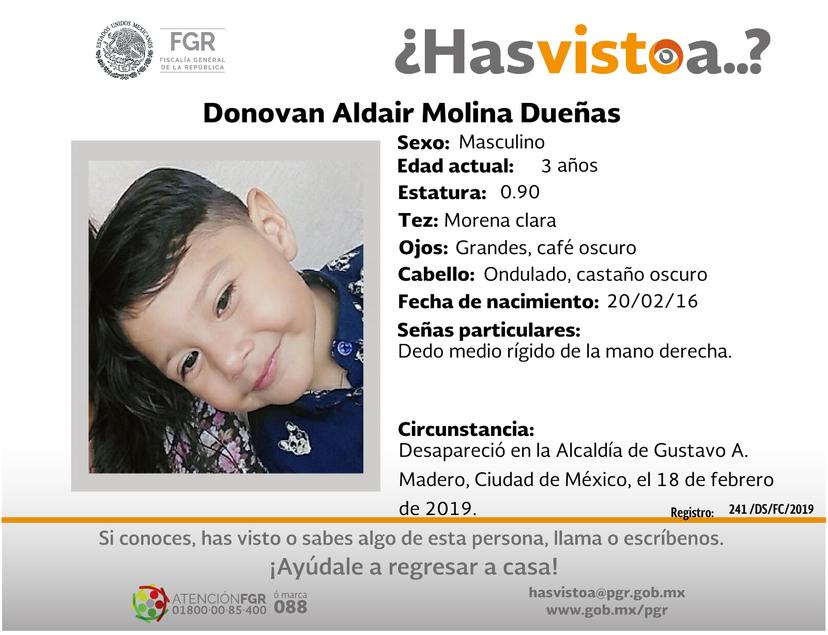 Ayúdanos a localizar a Donovan Aldair