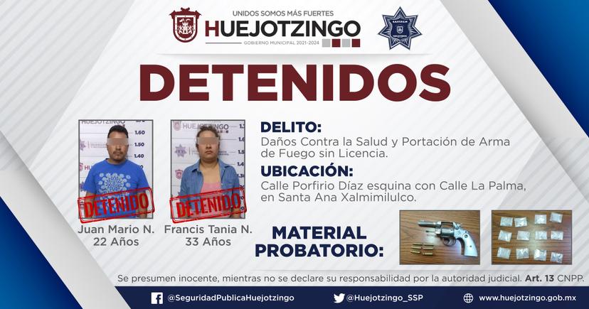 Detienen a Juan N. y Francis N. en Huejotzingo, portaban un arma