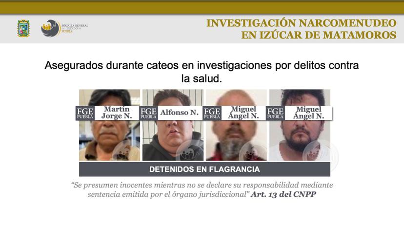 Aseguran a 4 masculinos por delitos contra la salud en Izúcar  