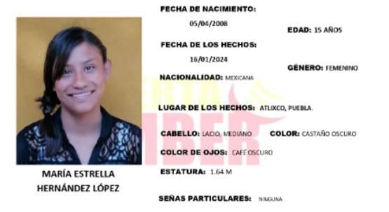 Activan alerta Amber por María Estrella de 15 años: desapareció en Atlixco