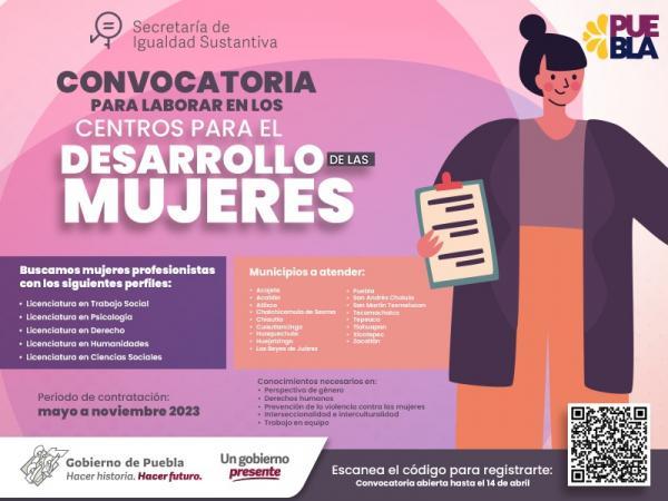 Oferta gobierno de Puebla empleo en Centros para Desarrollo de las Mujeres