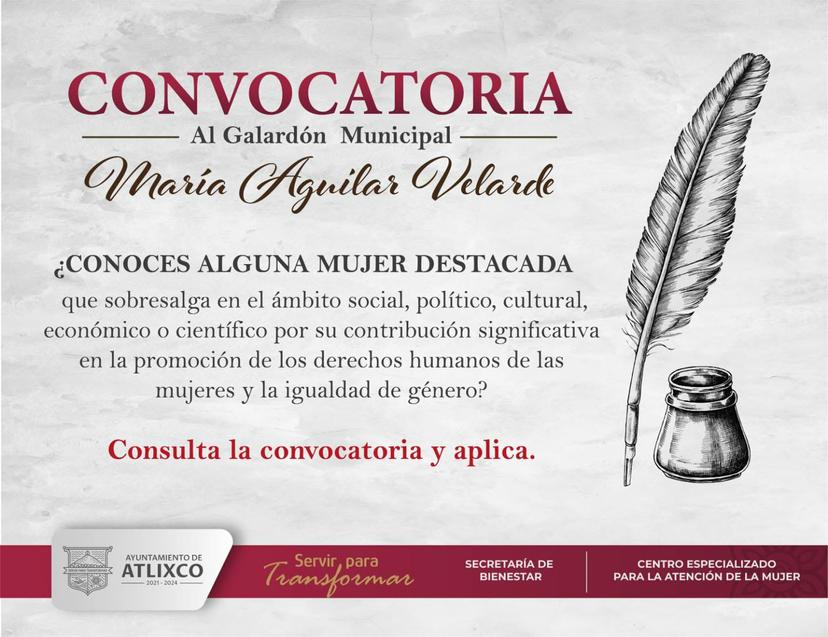 Atlixco reconocerá a una mujer con la presea María Aguilar Valerde