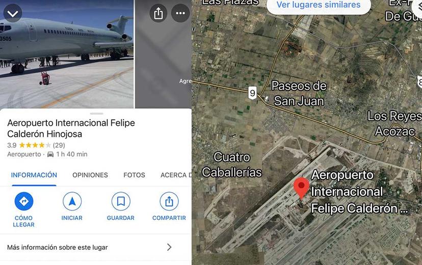 Google Maps cambia nombre al aeropuerto Felipe Ángeles; ahora es Felipe Calderón