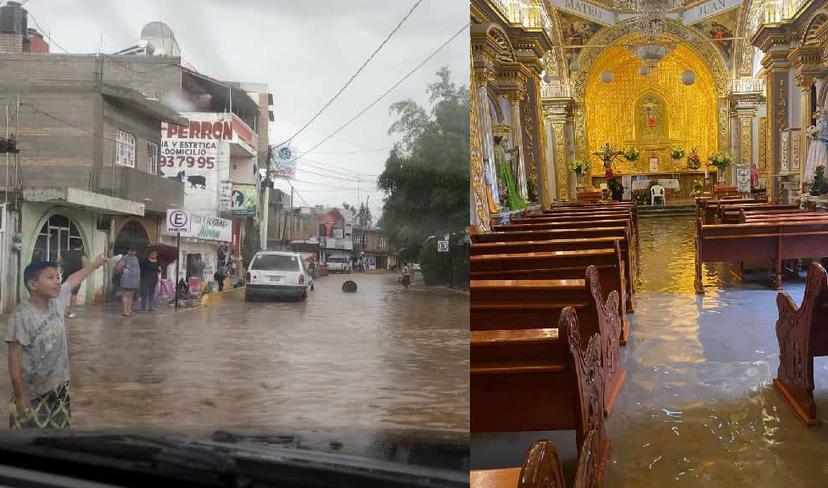 Lluvia intensa en Ajalpan inunda iglesia de Coculco y vialidades 