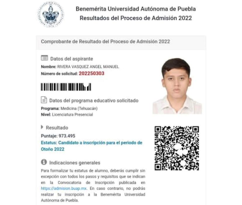 Joven tehuacanense logra el puntaje más alto en admisión a medicina en la BUAP