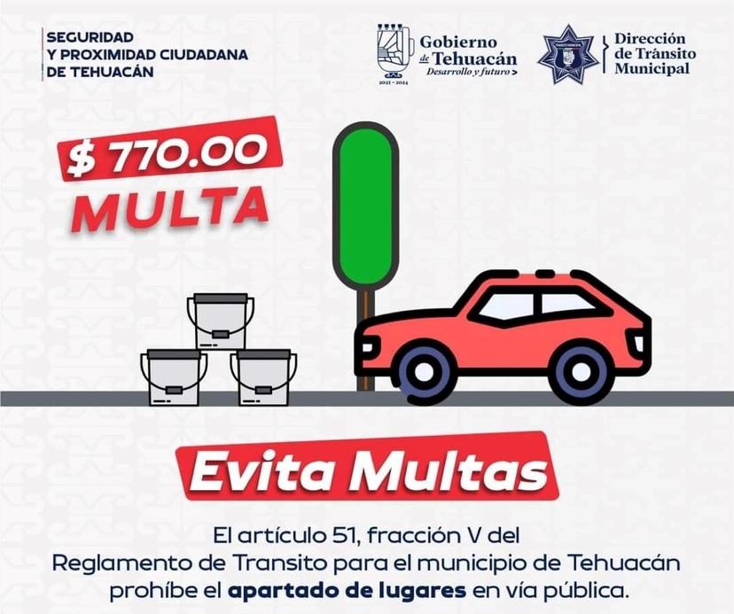 Multarán con 770 pesos el apartado de lugares en Tehuacán 