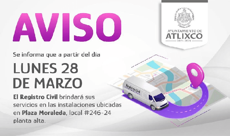 Para un mejor servicio, registro civil de Atlixco se traslada a Plaza Moraleda