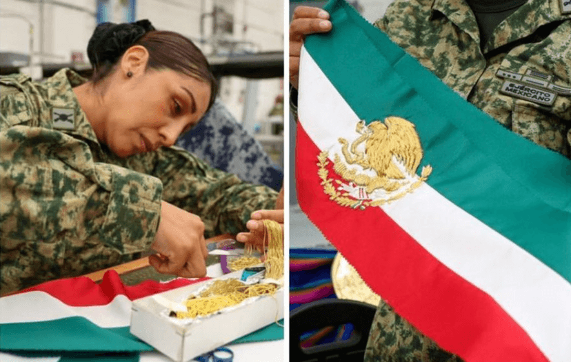 Mujer militar confecciona banda presidencial para Claudia Sheinbaum