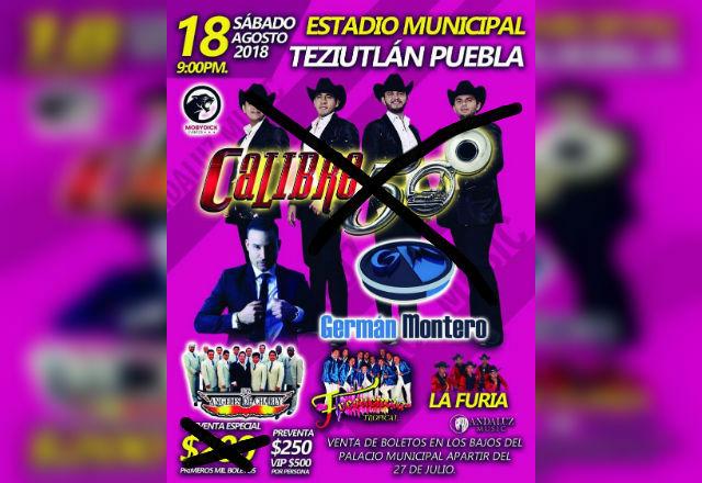 Por inseguridad, Calibre 50 cancela baile de feria en Teziutlán