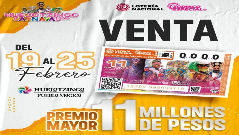 El Carnaval de Huejotzingo aparece en billete de la Lotería Nacional