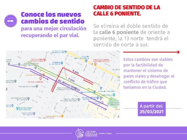 Anuncian cambios viales en San Pedro Cholula