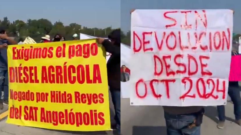 Campesinos protestan afuera del SAT de Angelópolis; piden devolución de IEPS