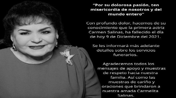 Muere la actriz Carmen Salinas a los 82 años de edad