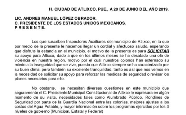 Darán carta a AMLO donde denuncian inseguridad en Atlixco