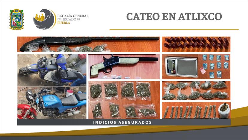 En cateo en Atlixco Fiscalía aseguran droga y motos robadas