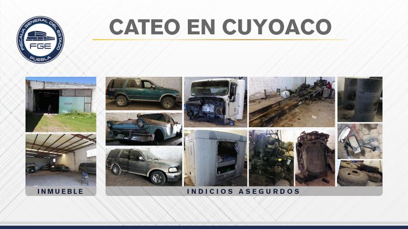 Catean domicilio en Cuyoaco y hallan vehículos y autopartes robadas