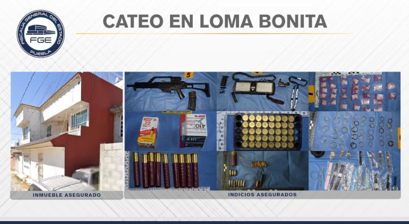 Catean casa de El Negro y aseguran a mujer con droga y armas en Puebla