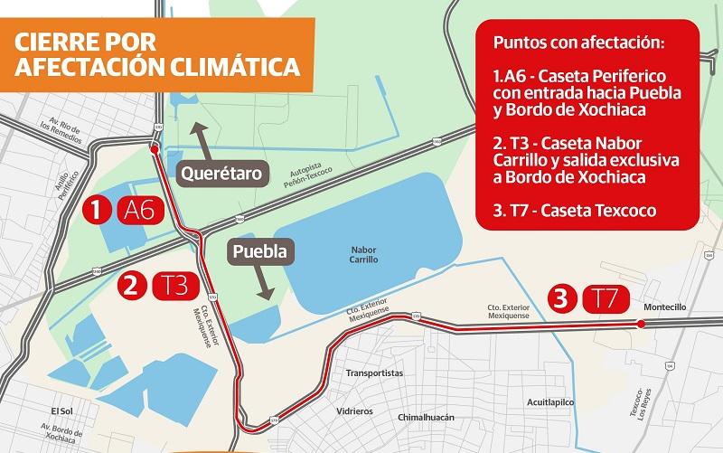 Ojo: lluvias de Chris provocan cierres viales en el Circuito Exterior Mexiquense