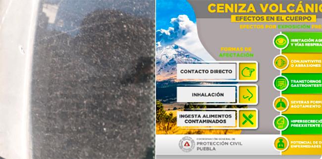 Ceniza del Popocatépetl cae en localidades de Atlixco