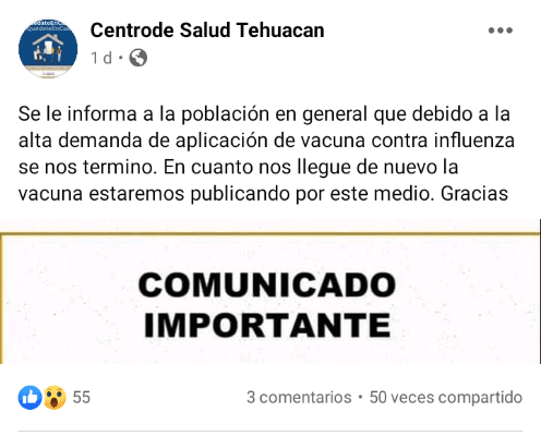 Se agota vacuna contra la influenza en Centro de Salud de Tehuacán