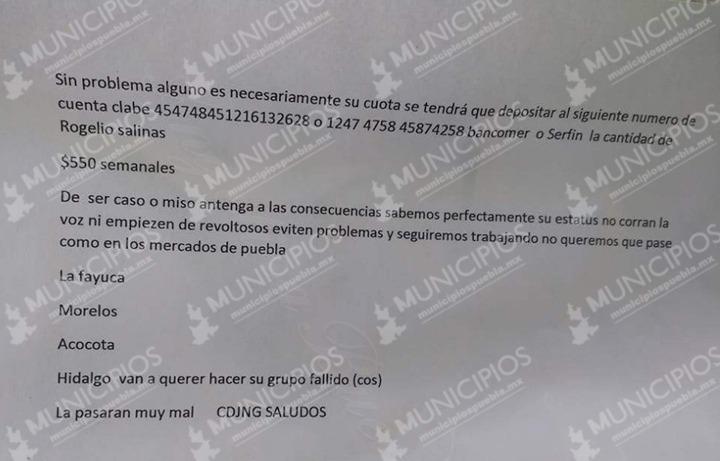 Extorsionan por derecho de piso a comerciantes de Atlixco