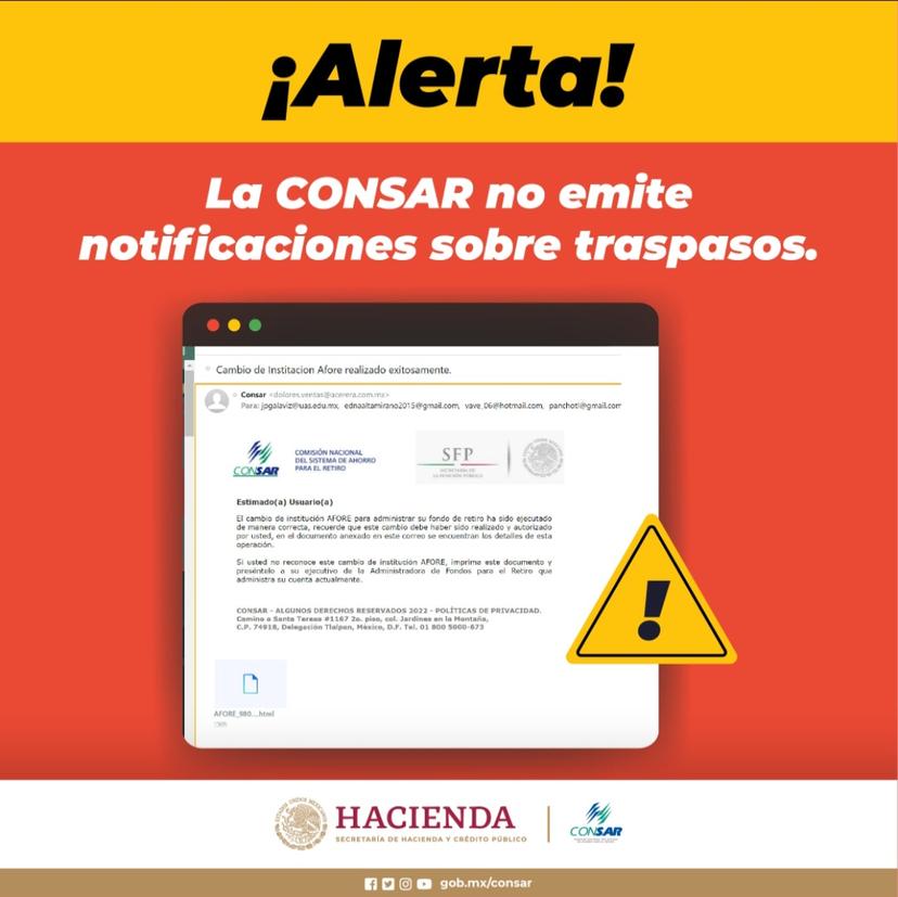 Advierte Consar de fraude con mensajes sobre traspaso de Afore