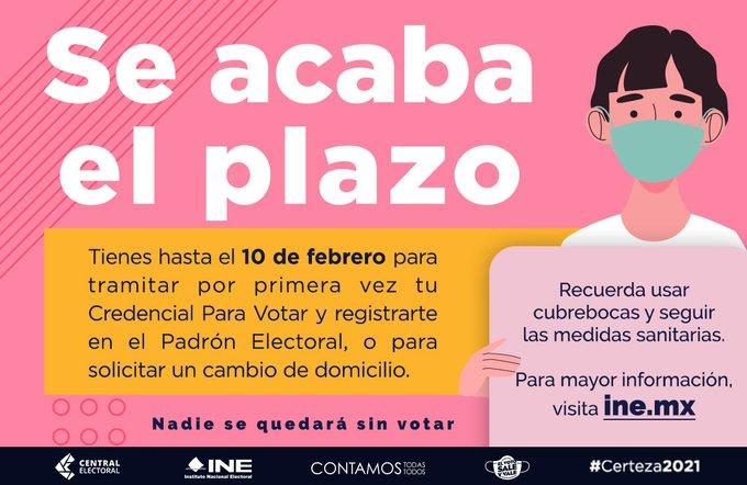 Vence plazo para tramitar por primera vez credencial para votar