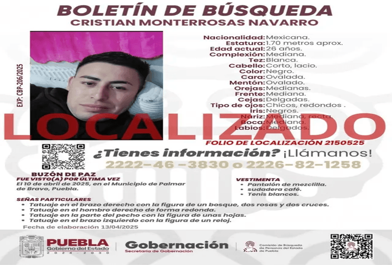 Restos de Cristian Monterrosas son encontrados en fosa de Palmar de Bravo