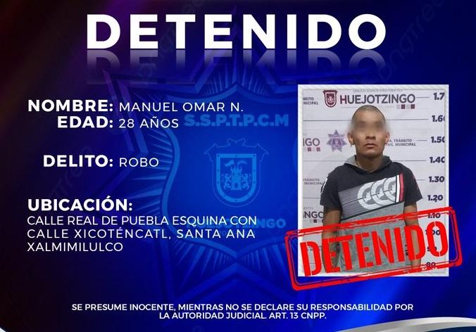 Este martes, fue grabado y detenido por robar un celular a una menor en Huejotzingo