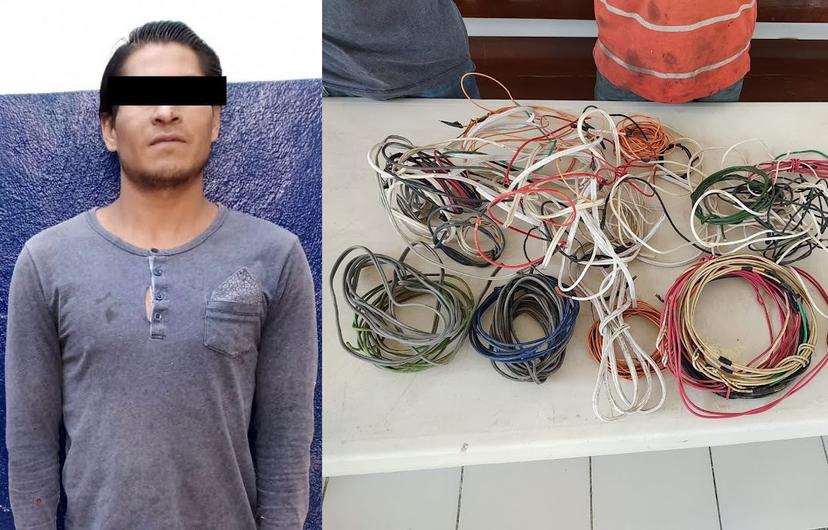 Aseguran a dos sujetos por robo de cable en Tehuacán