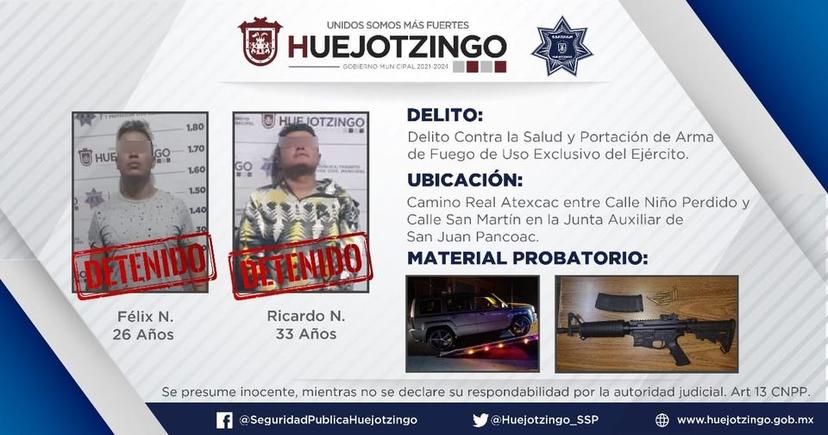 Dispararon al aire y los detienen en Huejotzingo