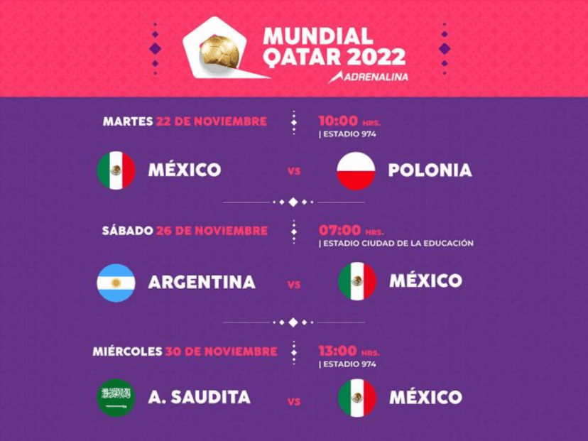 Días y horarios de los partidos de México en Qatar 2022