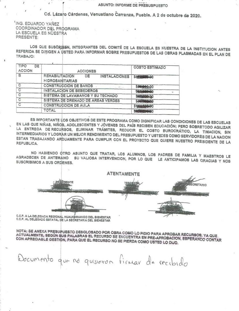 Denuncian anomalías en programa La Escuela Es Nuestra en V. Carranza