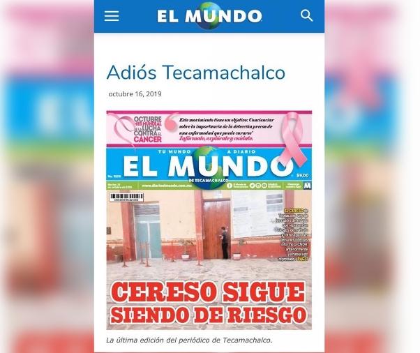 Cierra Periódico El Mundo de Tecamachalco ante inseguridad