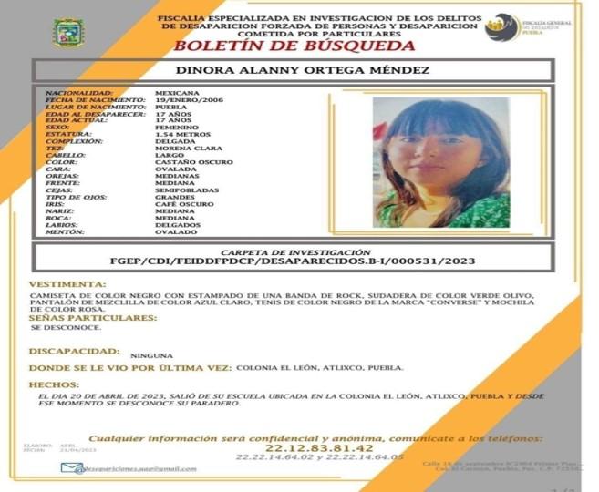 Confirman la desaparición de chica atlixquense