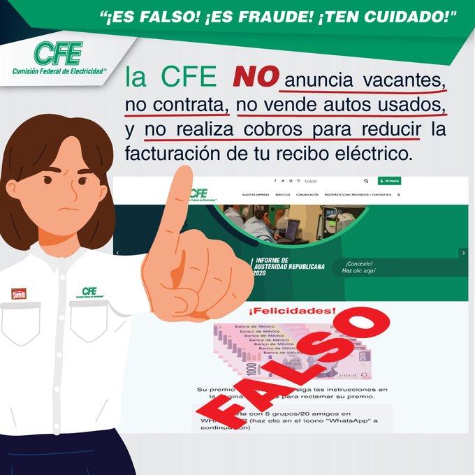 CFE alerta por fraudes a su nombre en internet