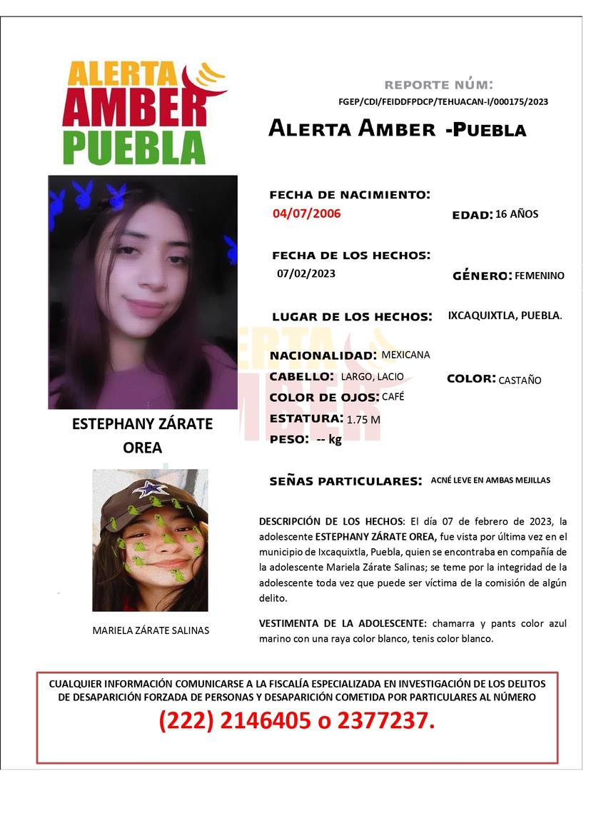 Buscan a Estephany Zárate Orea quien desapareció en Ixcaquixtla