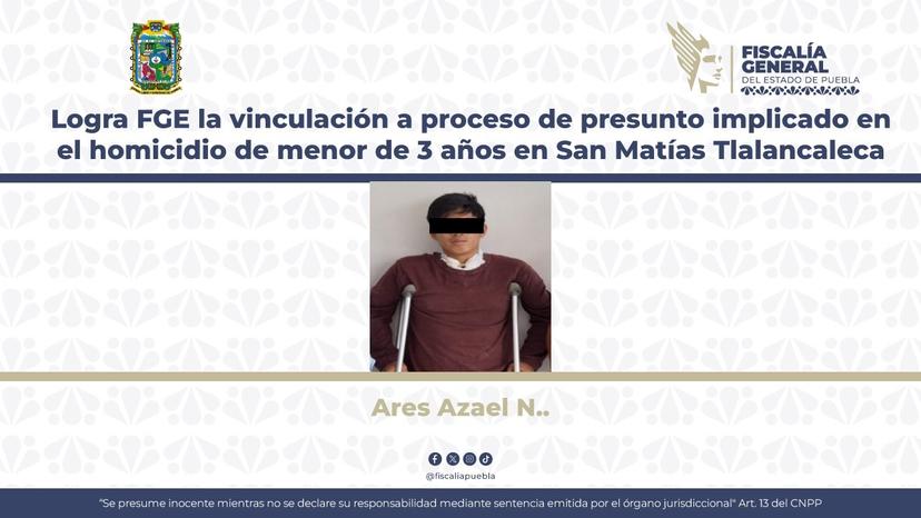 Vinculan a proceso a implicado en homicidio de menor de 3 años en Tlalancaleca