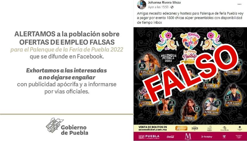 Advierten de falsas ofertas en trabajo en el Palenque de Feria de Puebla