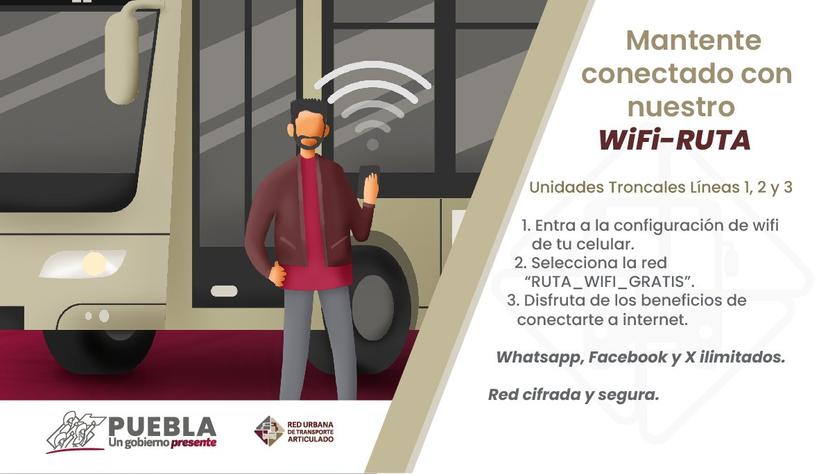 Ya puedes conectarte a internet gratis en el RUTA de Puebla