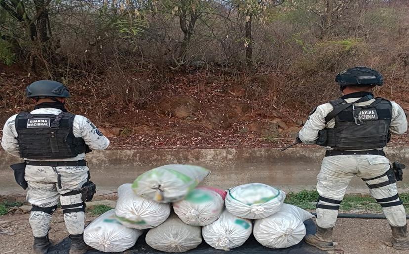 Guardia Nacional localiza costales con 64 kilos de marihuana